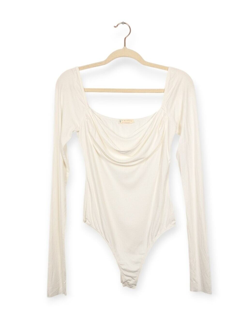 Free People Movement Bodysuit L White Long Sleeve Draped Stretch Athleisure